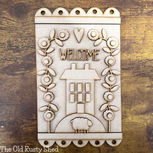 E205 Folkart Primitive Welcome Sign