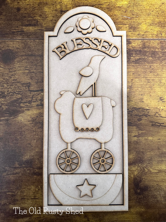 E204 Blessed Sheep Crow Primitive Sign
