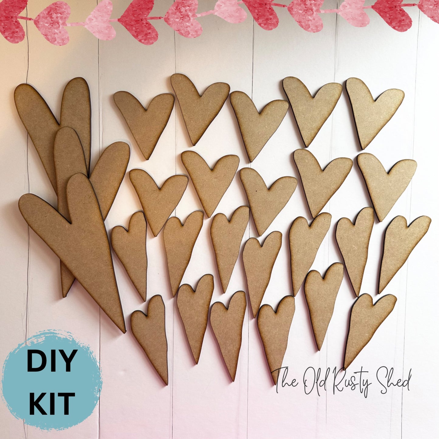 V112 Set of 26 Wood Hearts