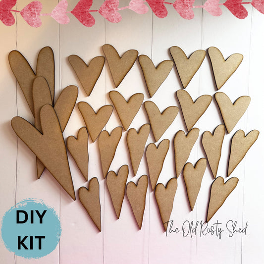 V112 Set of 26 Wood Hearts